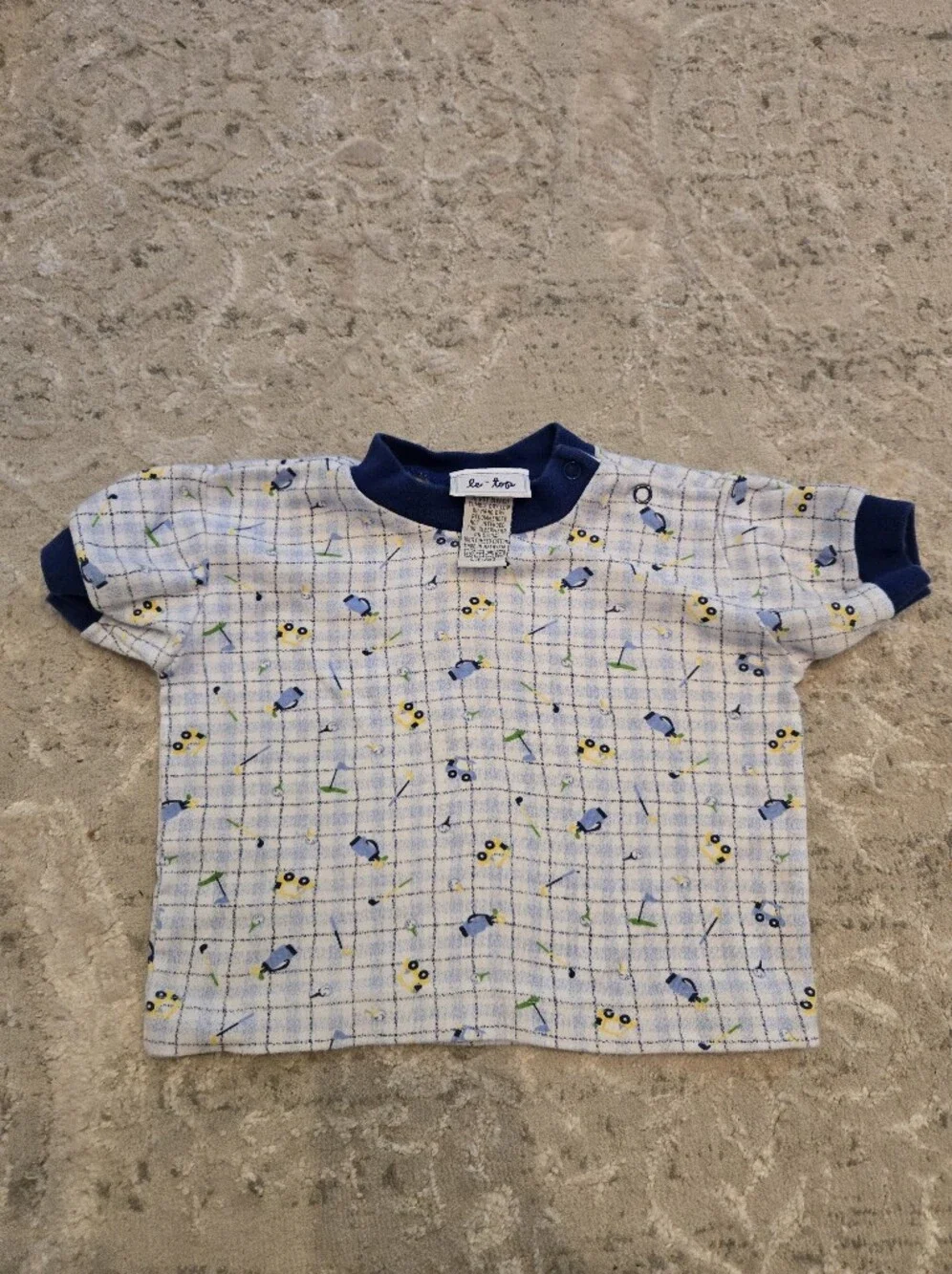 Vintage Y2k Le Top Navy Tractor Embroidered Overalls Shorts 2pc Set